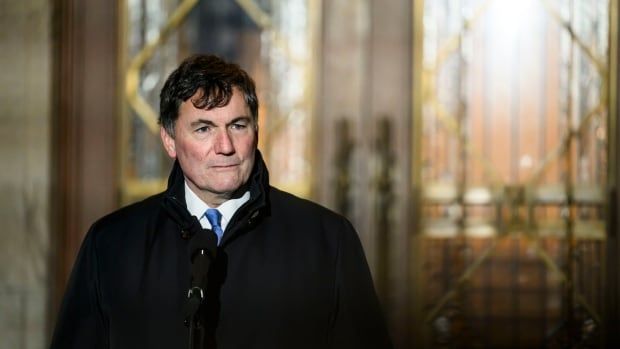 Dominic LeBlanc, Minister of Finance, Public Safety and Intergovernmental Affairs, participates in a news conference after a swearing in ceremony at Rideau Hall in Ottawa, on Monday, Dec. 16, 2024. 