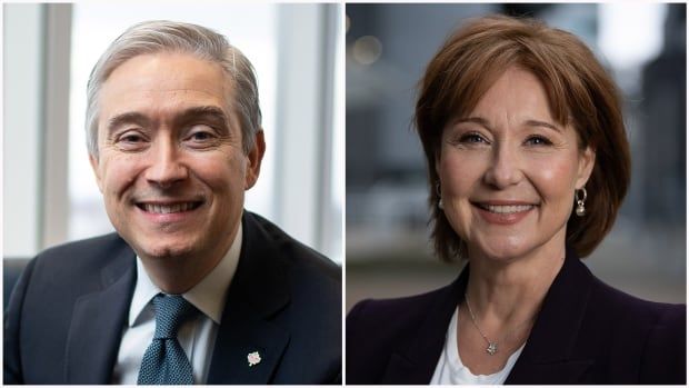 Headshots of François-Philippe Champagne, left, and Christy Clark.