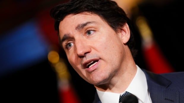 Prime Minister Justin Trudeau holds a press conference during a cabinet retreat at Chateau Montebello in Montebello, Que., on Tuesday, Jan. 21, 2025.