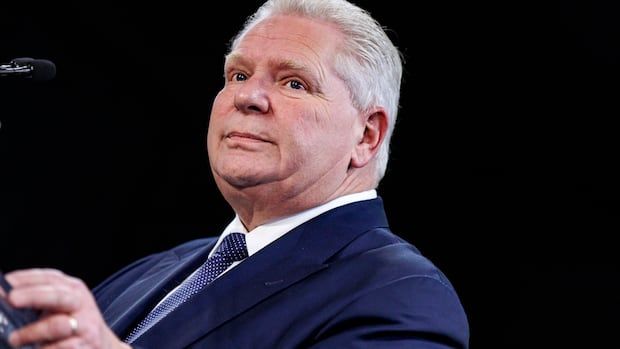 Premier Doug Ford takes questions after announcing an infrastructure agreement with the Aroland First Nation during a press conference at Queen's Park