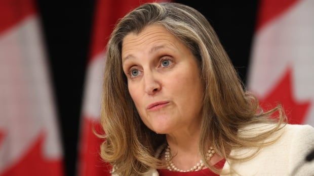 Minister of Finance and Deputy Prime Minister Chrystia Freeland speaks at a press conference in Ottawa on Tuesday, Nov. 19, 2024.