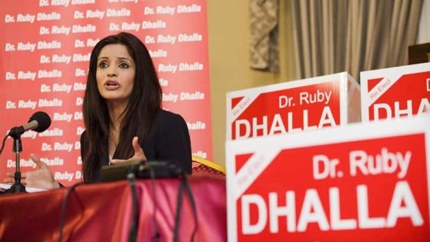 Ruby Dhalla, Liberal candidate for Brampton-Springdale, holds a news conference in Brampton, Ont. in 2011.