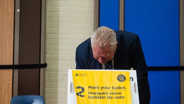 Progressive Conservative Leader Doug Ford votes in the Ontario provincial election, at Westmount Junior School in Etobicoke, Ont., on Thursday, Feb. 2