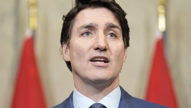 Prime Minister Justin Trudeau holds a news conference on imposed U.S. tariffs in Ottawa on Tuesday, March 4, 2025.