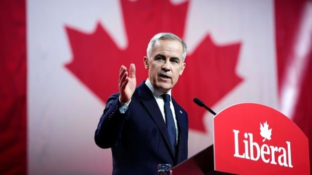 A man with grey hair and wearing a navy blue suit, gestures with his right hand as he speaks from a podium.