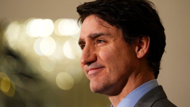 Prime Minister Justin Trudeau holds a press conference at Canada House in London on Sunday, March 2, 2025.