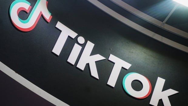 The TikTok logo is seen on display at an event in Hangzhou, China.