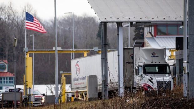 A truck at the U.S.-Canada border crossing