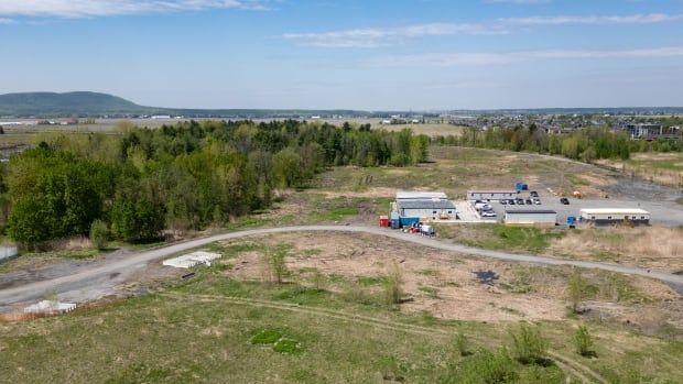 An aerial view of the land being developed by Northvolt,