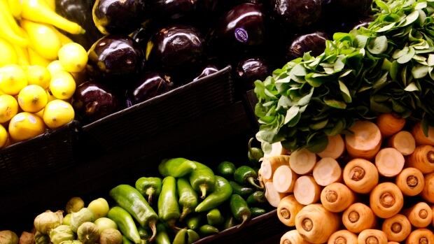 Vegetables on display at a supermarket.