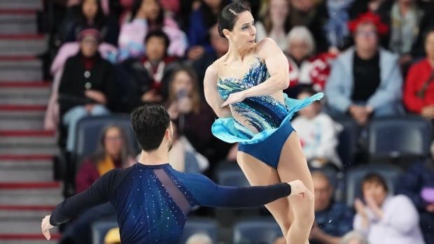 Canada male and female figure skaters compete in the pairs free program at the Skate Canada International figure skating competition in Halifax on Saturday, October 26, 2024. 