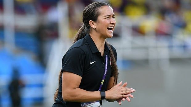 Canada women's head coach Cindy Tye gestures during the 2024 FIFA U20 World Cup Round of 16 match against Spain at the Pascual Guerrero stadium in Cali, Colombia on Sept. 11, 2024. 