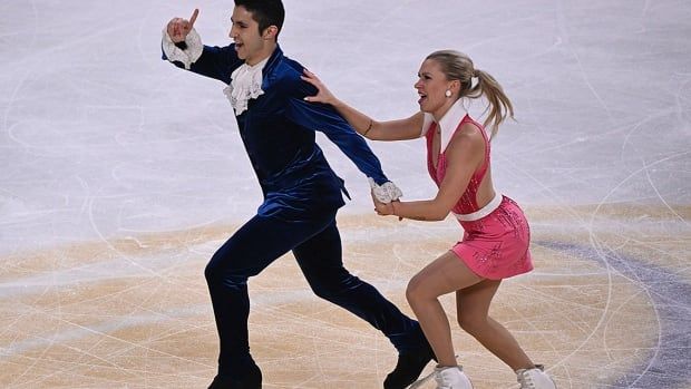 Canadian ice dancers Marjorie Lajoie and Zachary Lagha compete in the rhythm dance at the ISU Grand Prix Cup of China in Chongqing on Nov. 22, 2024. 