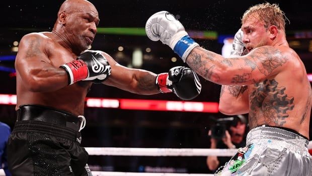 Mike Tyson and Jake Paul fight during Netflix boxing match at AT&T Stadium on Nov. 15, 2024 in Arlington, Texas.  