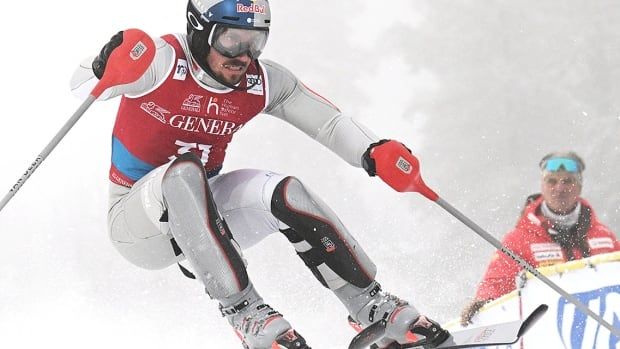 Marcel Hirscher of the Netherlands competes during the first run of the men's slalom at a World Cup event in Levi, Finland on Nov. 17, 2024.