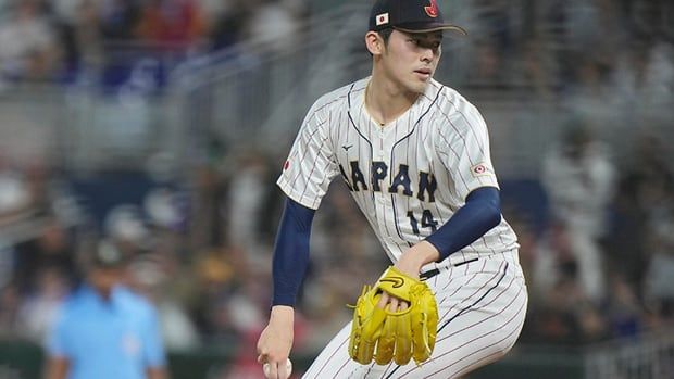 Japan pitcher Roki Sasaki delivers a pitch during a World Baseball Classic game against Mexico on March 20, 2023 in Miami, Florida.