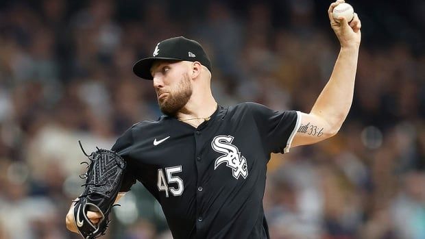 Chicago White Sox left-handed starting pitcher Garrett Crochet throws a pitch against the hometown Milwaukee Brewers at American Family Field on June 1 2024 in Wisconsin. 