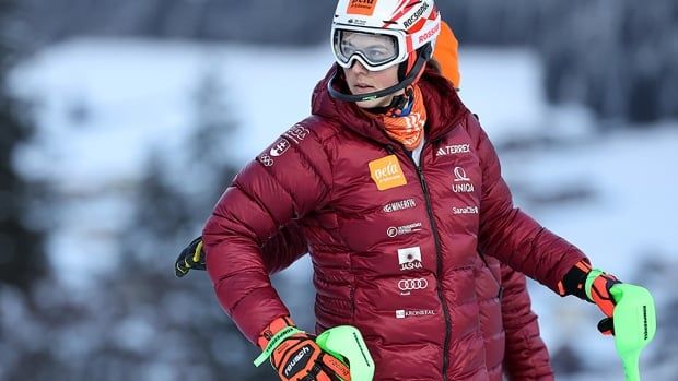 Petra Vlhova of Slovakia inspects the course during a World Cup women’s slalom on January 16, 2024 in Flachau, Austria.