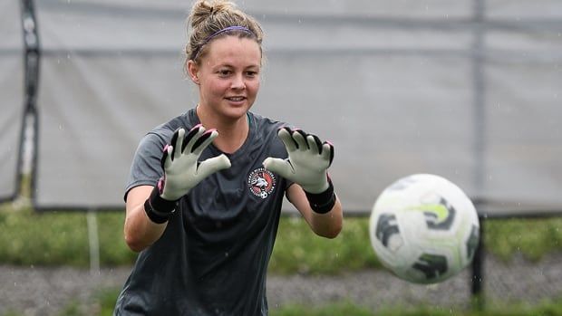 Goalkeeper Mollie Eriksson in action with North Mississauga SC of League1 Ontario. 