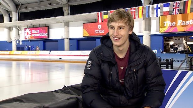 American speed skater Jordan Stolz smiles during an exclusive one-on-one interview with CBC Sports' Devin Heroux.