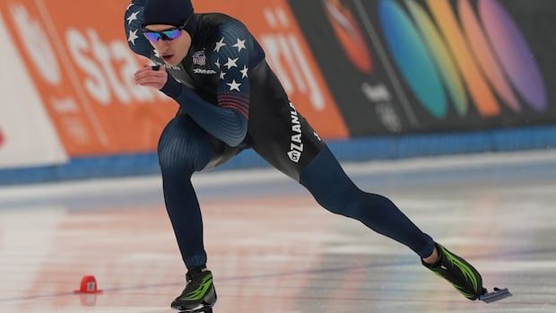 Jordan Stolz of the United States, seen in this recent file photo, won the men's 1,000-metre at a ISU Speed Skating World Cup in Milwaukee.