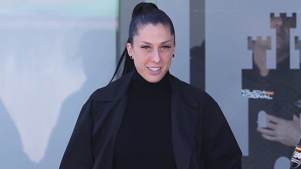 Spanish women's soccer player Jenni Hermoso leaves the court of San Fernando de Henares, east of Madrid, on February 3, 2025 in the case of former president of the Spanish football federation Luis Rubiales, accused of sex assault and coercion over forcible kiss on lips.