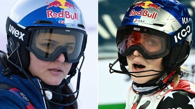 Composite photo of women's alpine skiers Zrinka Ljutic of Croatia and Lara Colturi of Albania. 