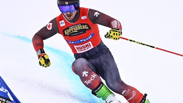 Canadian ski cross racer Reece Howden competes in heat 1 of the men's 1/8 final in World Cup action in Idre Fjäll, Sweden on March 22, 2024.