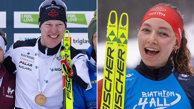 Composite photo of Canadian Para biathletes Mark Arendz and Natalie Wilkie.