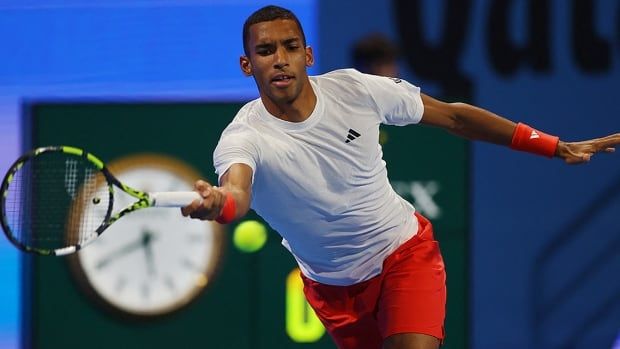 Canadian men's tennis player Felix Auger-Aliassime in action during his quarterfinal against Russia's Daniil Medvedev.