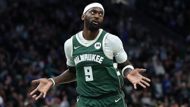 Milwaukee Bucks forward Bobby Portis reacts to a score during the second half of an NBA regular-season game against the visiting Philadelphia 76ers at Fiserv Forum on February 9, 2025 in Wisconsin.