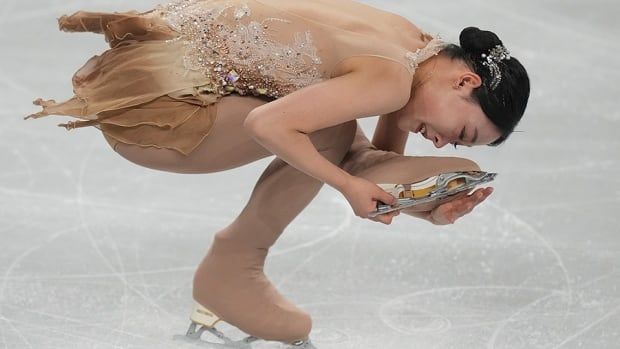 South Korean figure skater Kim Chae-yeon of South Korea performs during the women's free skating at the ISU Four Continents championships at the Mokdong ice rink in Seoul, South Korea on February 23, 2025.