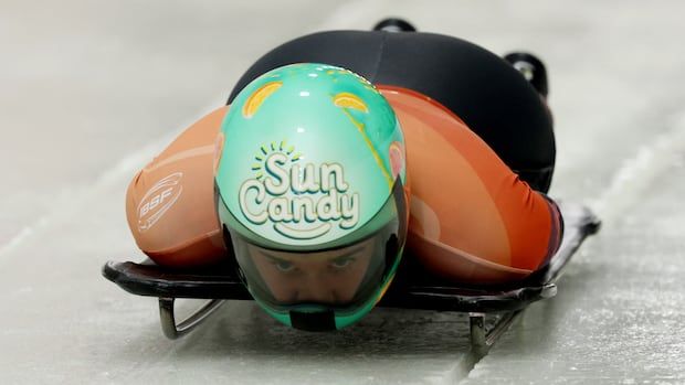 Canada's Hallie Clarke in action during the women's skeleton event at the IBSF World Championships in Lake Placid, N.Y.