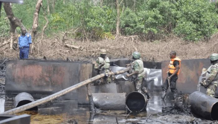 Troops destroy 56 illegal refining sites, recover 872,070 litres of stolen crude in Niger Delta