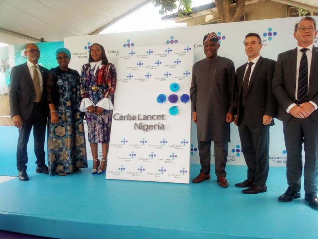 From Right, Lagos State Commissioner of Health Prof. Akin Abayomi, former Lagos State first lady, Mrs. Abimbola Fashola, MD/ CEO Cerba Lancet Nigeria Dr. Olayemi Daudu, Honourable Minister of Education, Dr. Tunji Alausa, Group CEO Cerba Lancet Africa Matthieu Gogue and the French Cultural Attache to Nigeria after the unveiling of its new hi-tech Reference Laboratory in Lagos on Friday.