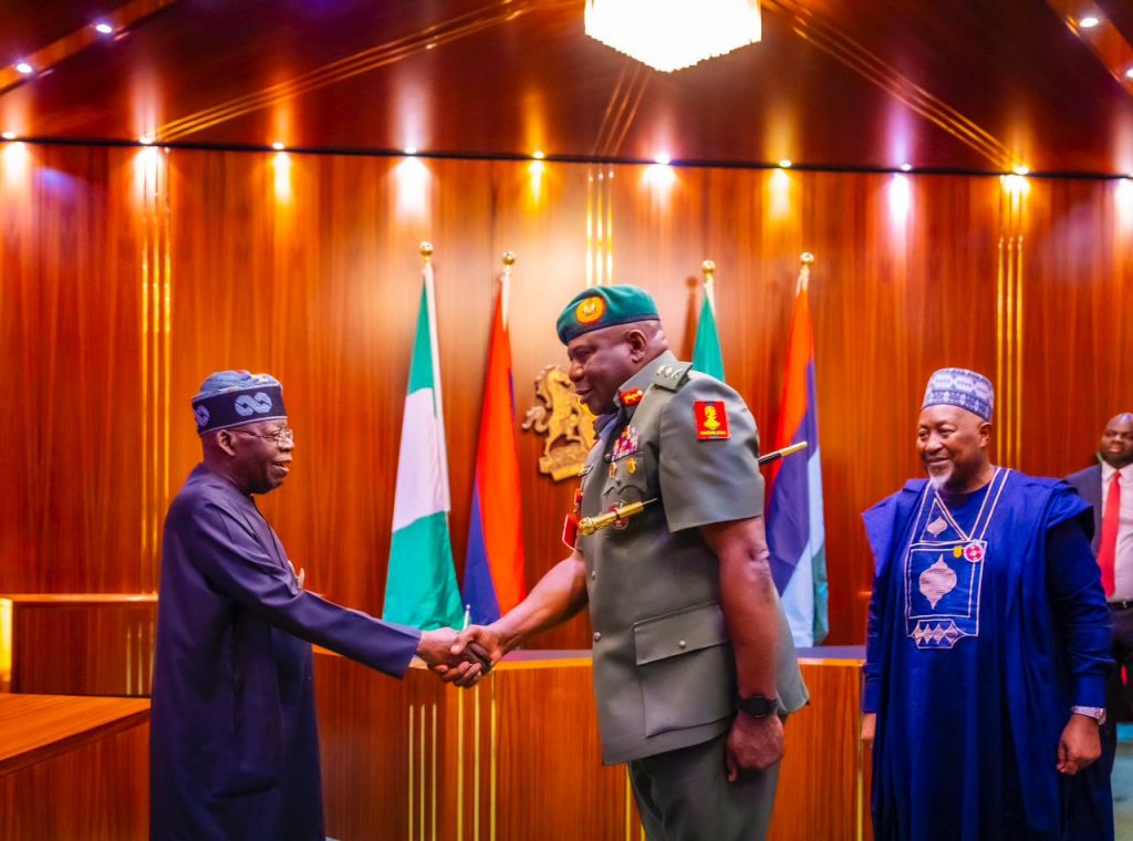 President Bola Tinubu with Lieutenant General Olufemi Olatubosun Oluyede