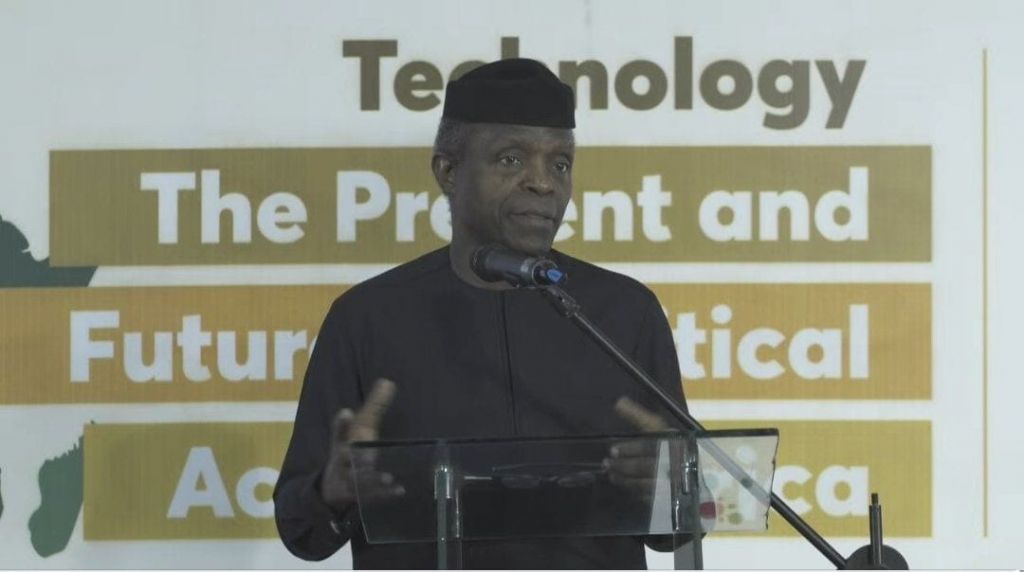 Photo of Osinbajo speaking at the TNCG conference