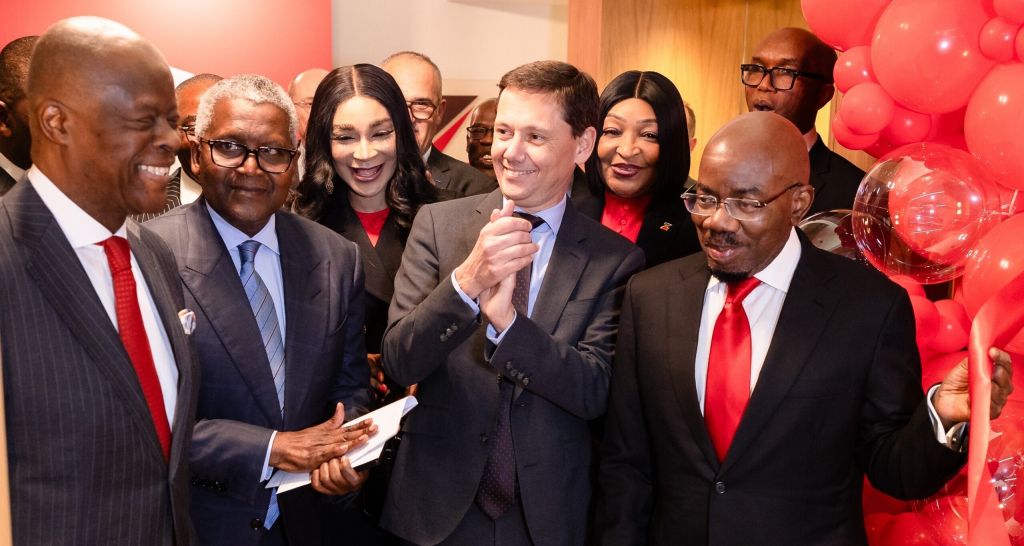 L-R: Minister of Finance and Coordinating Minister of the Economy, Wale Edun; President/Chief Executive, Dangote Group, Aliko Dangote; Group Managing Director/Chief Executive, Zenith Bank Plc, Adaora Umeoji; Director General of the Treasury, France, Bertrand Dumont; Executive Director, Zenith Bank Plc, Mrs Adobi Nwapa; and Founder and Chairman, Zenith Bank Plc, Jim Ovia, during the official commissioning of Zenith Bank, Paris on Wednesday.