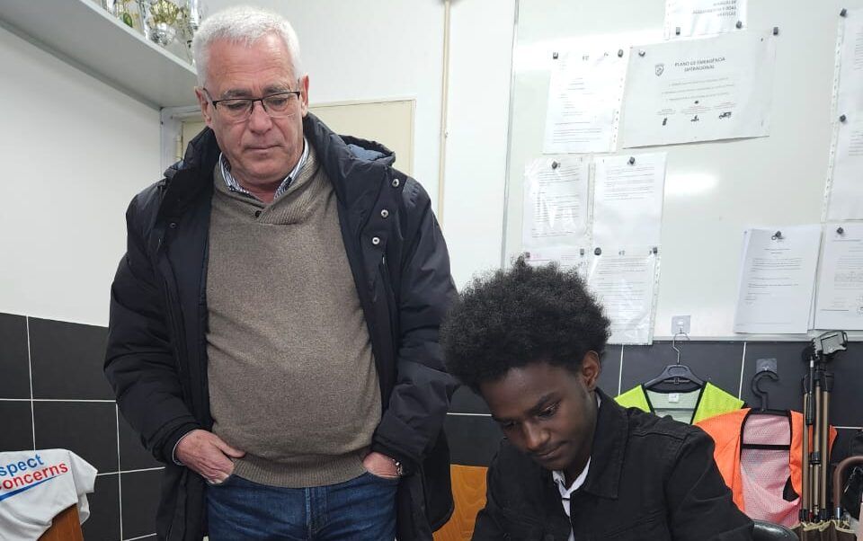 L-R: President, Brito Sport Club, Jose de Castro Dias and Nigerian-born young footballer, Yaqub Usman-Malah during the official contract signing in Portugal recently