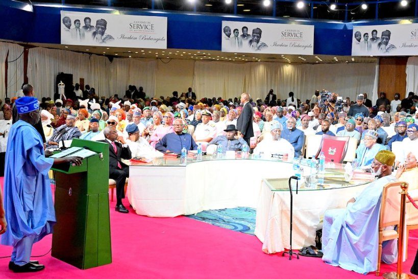 President Bola Tinubu, at the launch of Mr Babangida’s autobiography, ” A Journey in Service,” (PHOTO CREDIT: Bayo Onanuga on X)