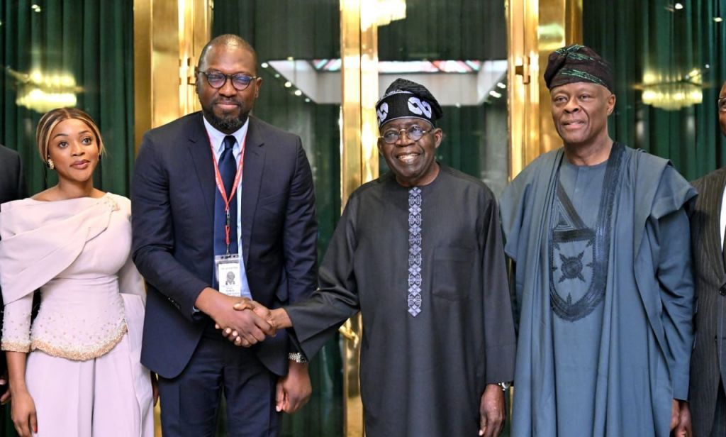 President Bola Ahmed Tinubu, Minister for Finance and Coordinating Minister of the Economy, Mr Wale Edun, Chief Executive Officer Flutterwave, Mr Olugbenga Agoola and CEO Alami Capital, Miss Olu Seun Olufemi-White, after a Meeting at the Presidential Villa Abuja on Saturday 22/ 02/2025.