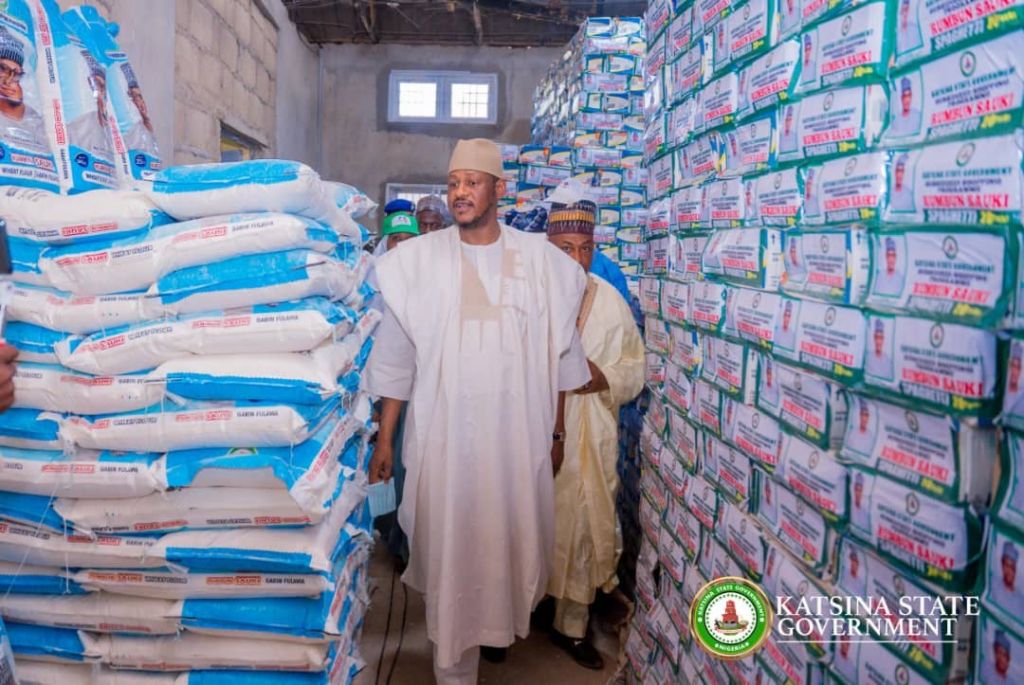 Governor Dikko Radda inspecting a Rumbun Sauki store for subsidised foods