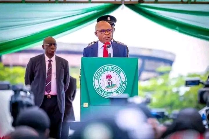 Peter Mbah giving his inuagural speech as new governor on 29 May 2023