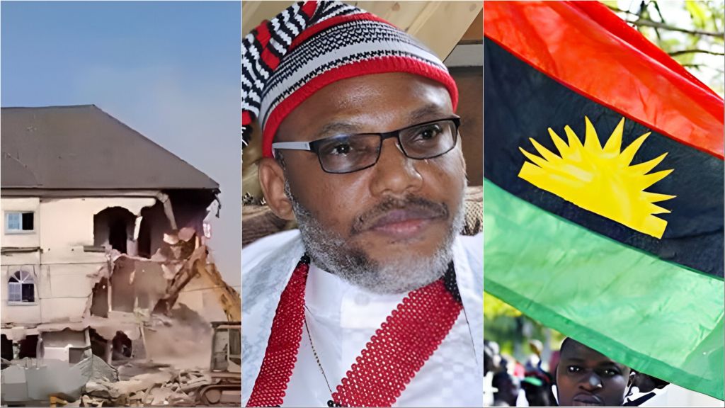 The demolished hotel, Nnamdi Kanu and, IPOB flag