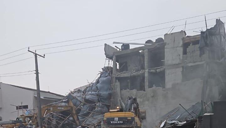 Scene of the three-storey building under construction that collapsed at Lekki