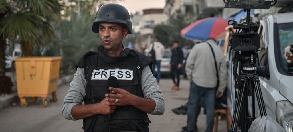 Palestinian journalists covering the war in Gaza (PHOTO CREDIT: https://news.un.org/en/story/2024/05/1149301)