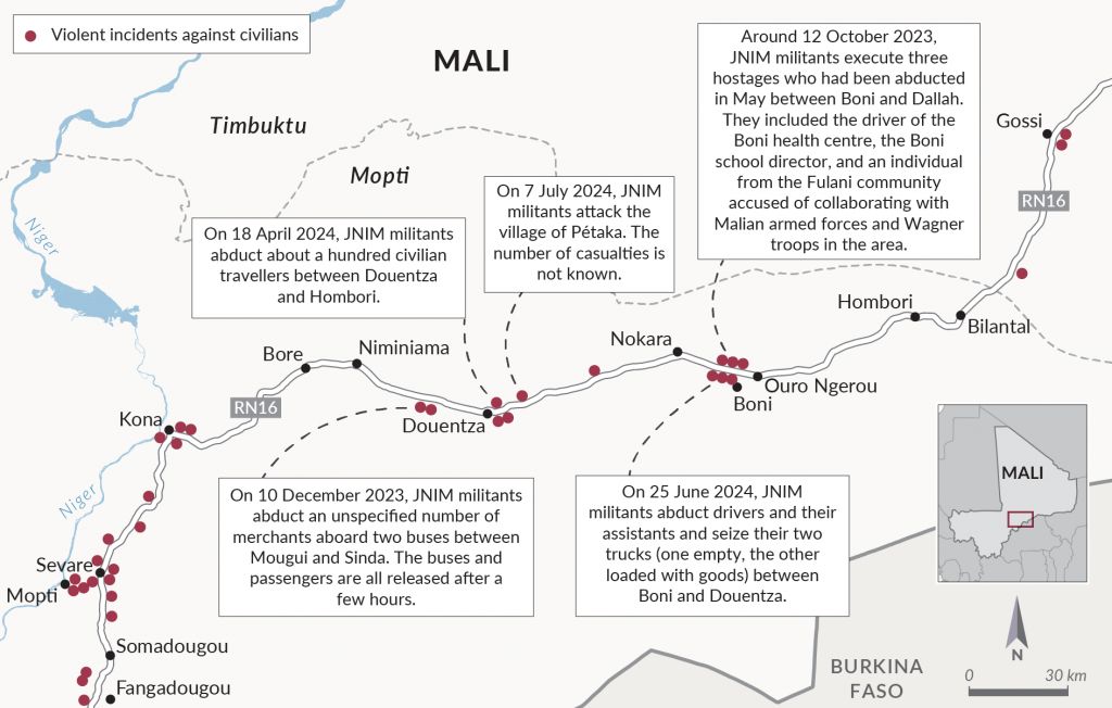 Map Violence against civilians JNIM RN16 Mopti Region (1)