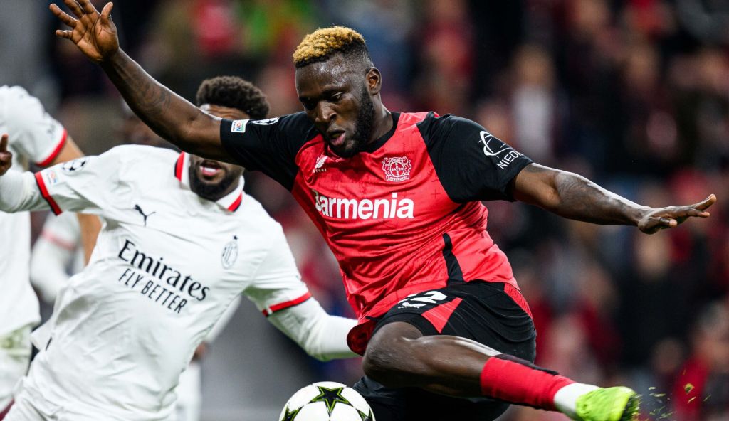 Victor Boniface for Bayer Leverkusen against AC Milan [PHOTO CREDIT: @bayer04_en]