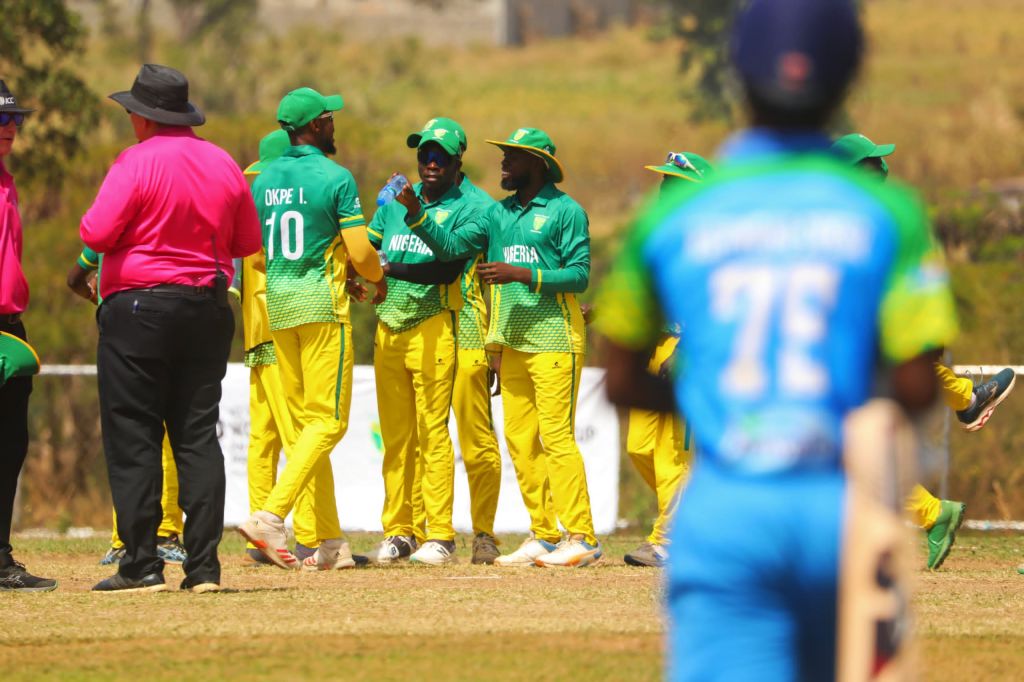 Cricket players in action