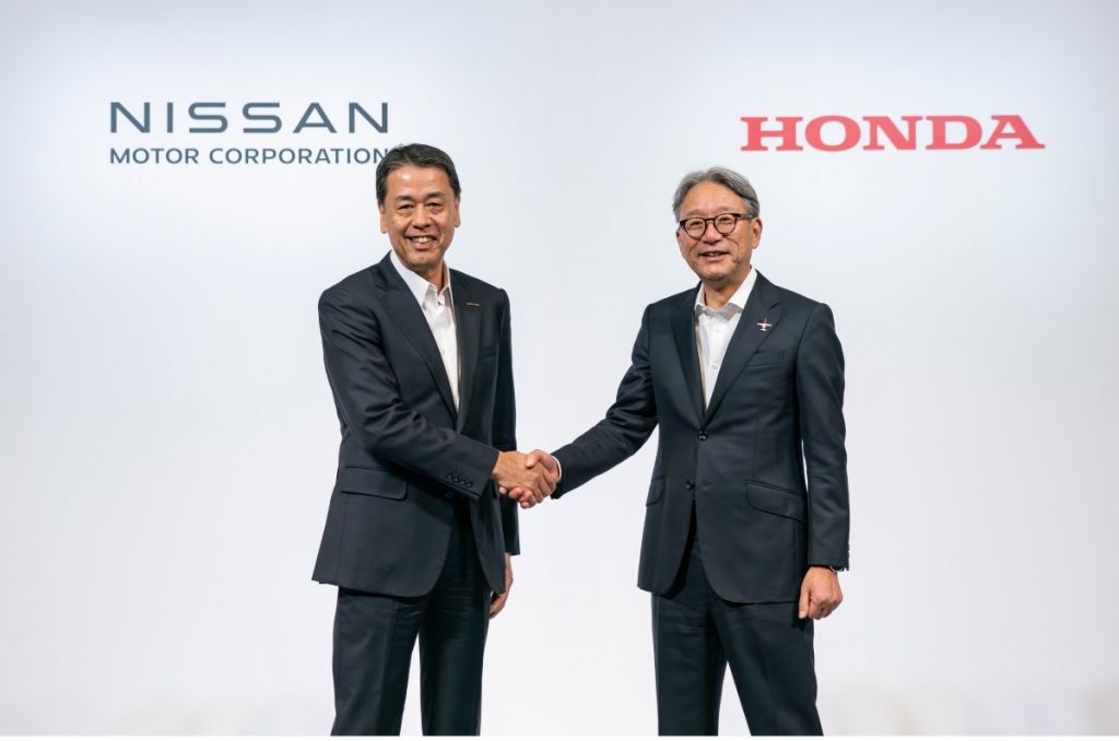 Makoto Uchida, Nissan president and CEO (left) with Toshihiro Mibe, Honda director, president and representative executive officer (left). For representation only.